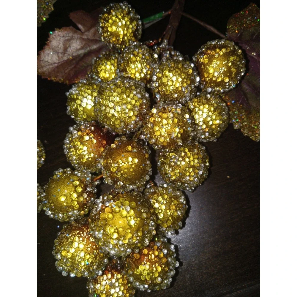 2 Sugared Beaded Faux FRUIT Grapes Decorating Tree Wreath Holiday Fall Display‎